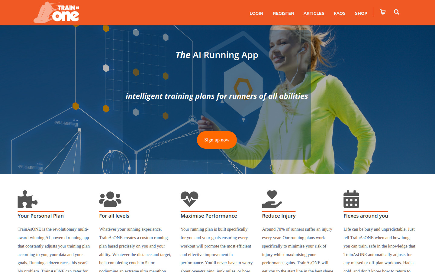 A screenshot of the legacy TrainAsONE website design