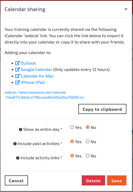 The 'Calendar Sharing' dialog.