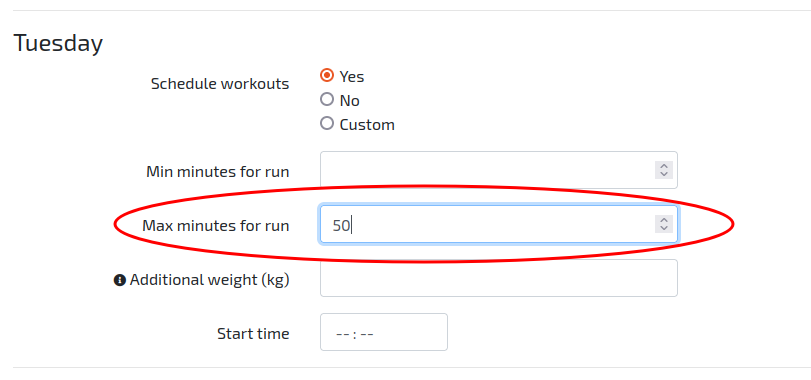 Specifying a maximum run duration for certain days of the week.
