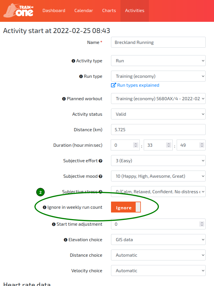 The 'Ignore in weekly run count' toggle set to 'Ignore'.