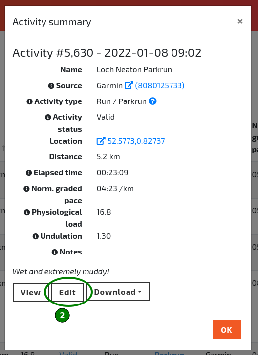 The 'Edit' button of the Activity Summary dialog.