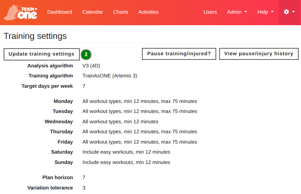 Click on the 'Update training settings' button.