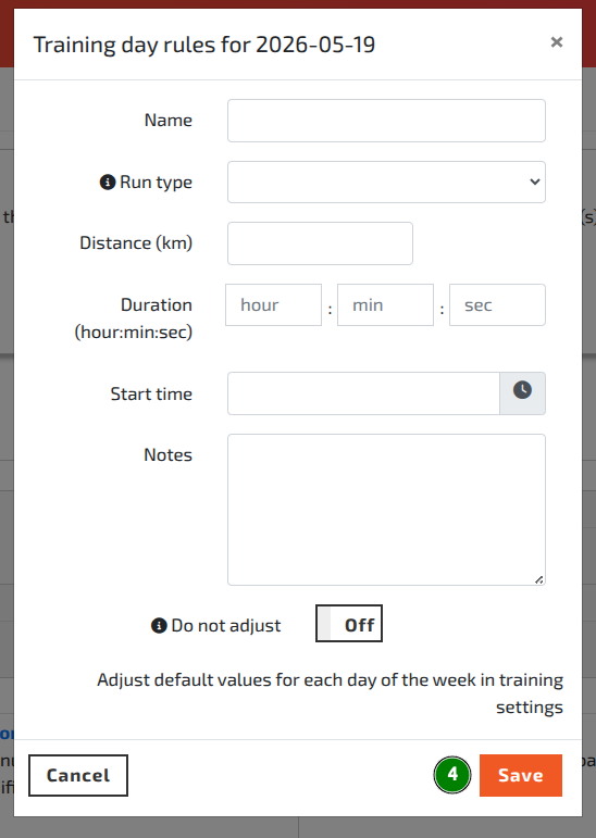 Enter details regarding the workout and click Save.